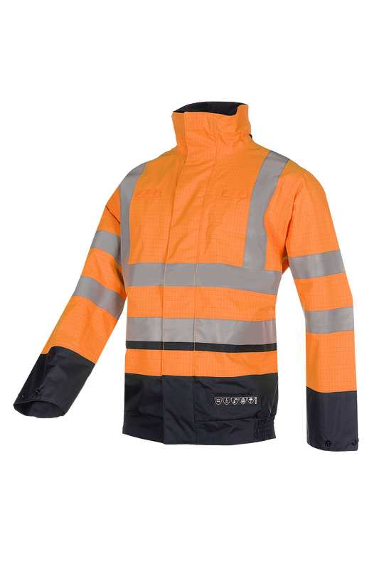 Sioen Regenjassen Jibou multinorm HiVis fluo oranje-marineblauw