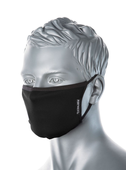 Portwest 3-Laags Anti Microbieel Stoffen Gezichtsmasker (pak 25 stuks) CV33 zwart(BK)