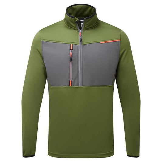 Portwest WX3 Alle Weersomstandigheden Hoodie T755 Tech Fleece halve rits olijfgroen(OG)