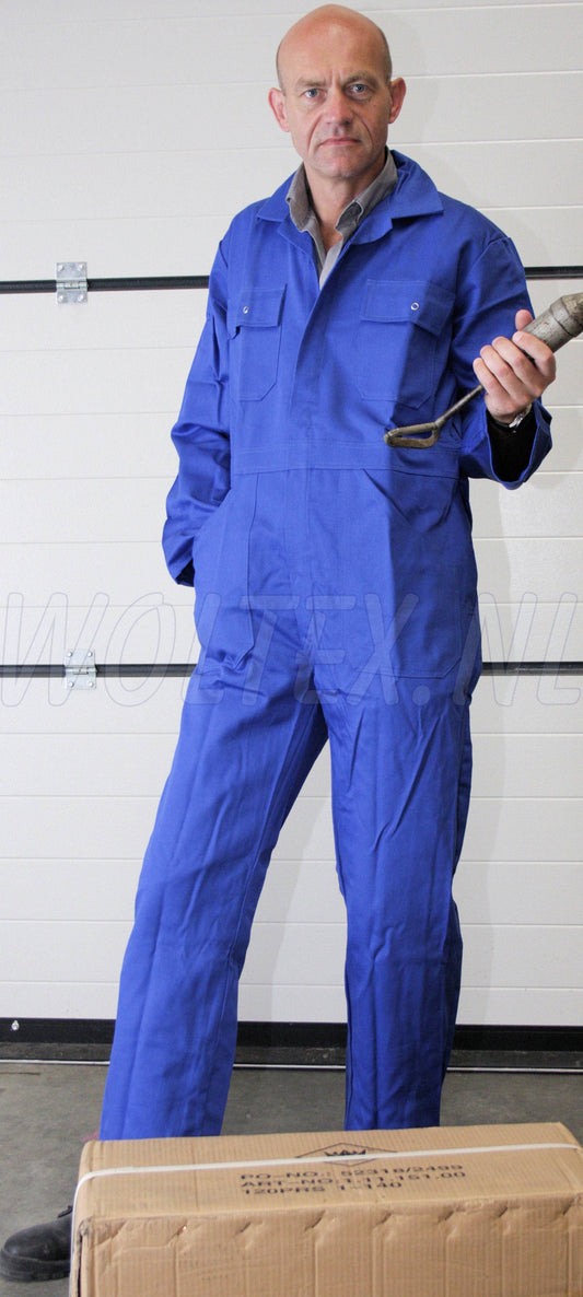 Woltex Overalls Kat. Proban met drukkers kobaltblauw